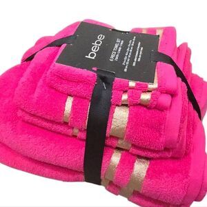 Bebe 6-Piece Gold Striped Embroidered Towel Set- Pink/Gold